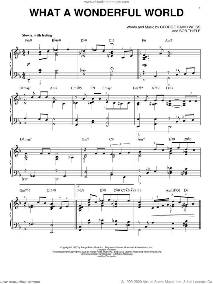 What A Wonderful World [Jazz version] (arr. Brent Edstrom) sheet music for piano solo by Louis Armstrong, Bob Thiele and George David Weiss, intermediate skill level