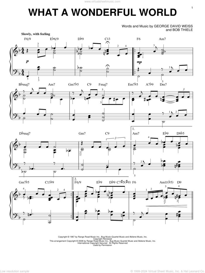 What A Wonderful World [Jazz version] (arr. Brent Edstrom) sheet music for piano solo by Louis Armstrong, Bob Thiele and George David Weiss, intermediate skill level