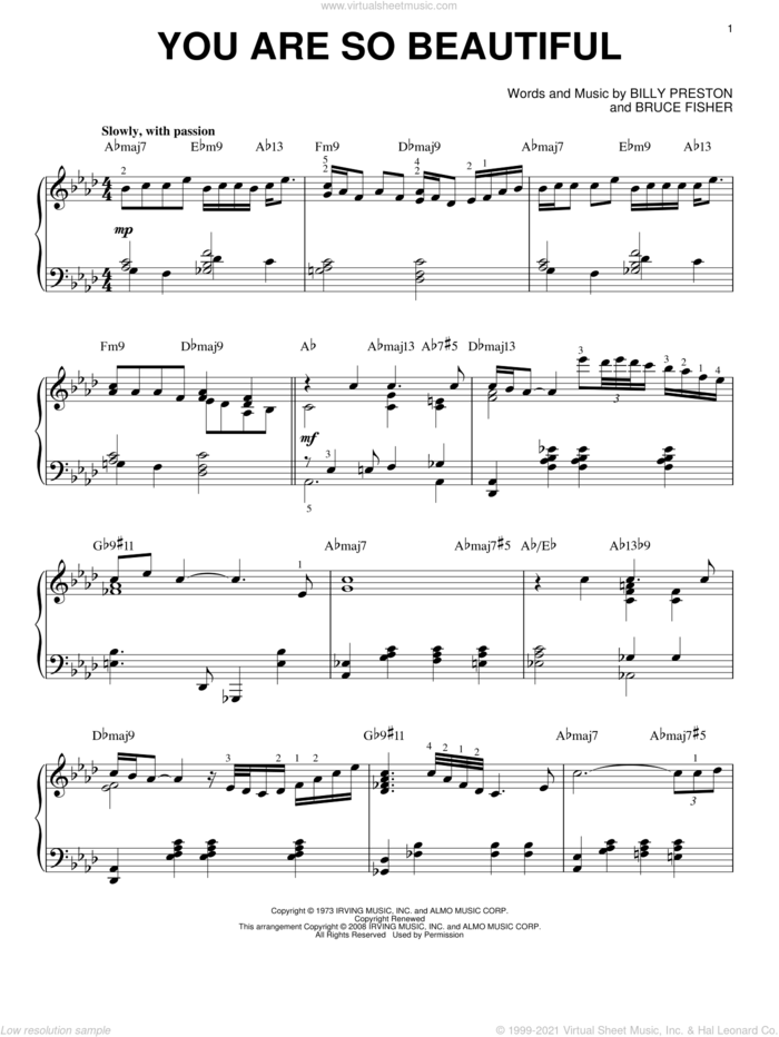 You Are So Beautiful [Jazz version] (arr. Brent Edstrom) sheet music for piano solo by Joe Cocker, Billy Preston and Bruce Fisher, wedding score, intermediate skill level