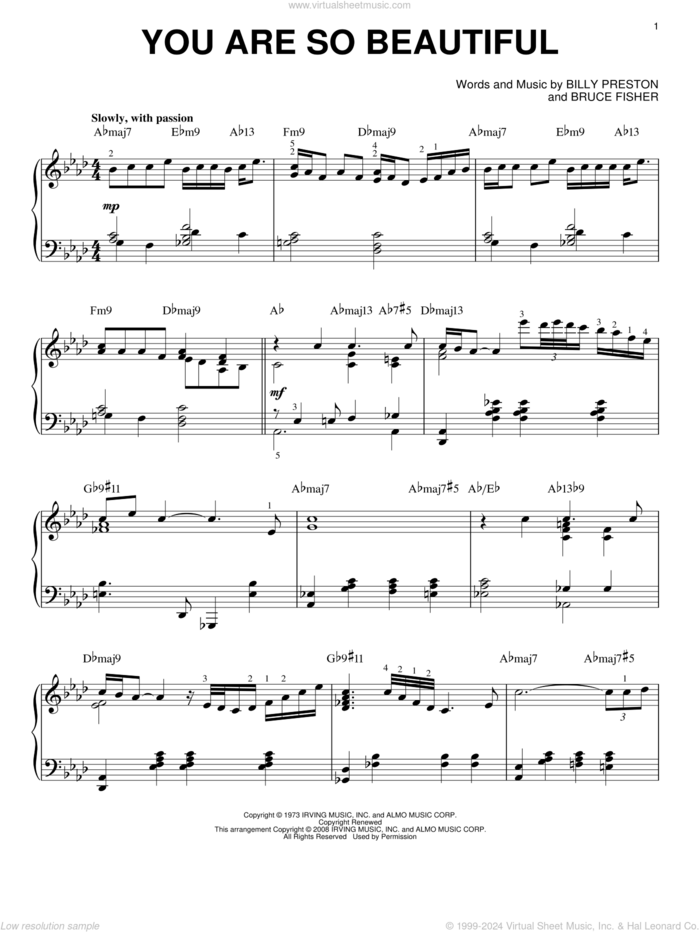 You Are So Beautiful [Jazz version] (arr. Brent Edstrom) sheet music for piano solo by Joe Cocker, Billy Preston and Bruce Fisher, wedding score, intermediate skill level