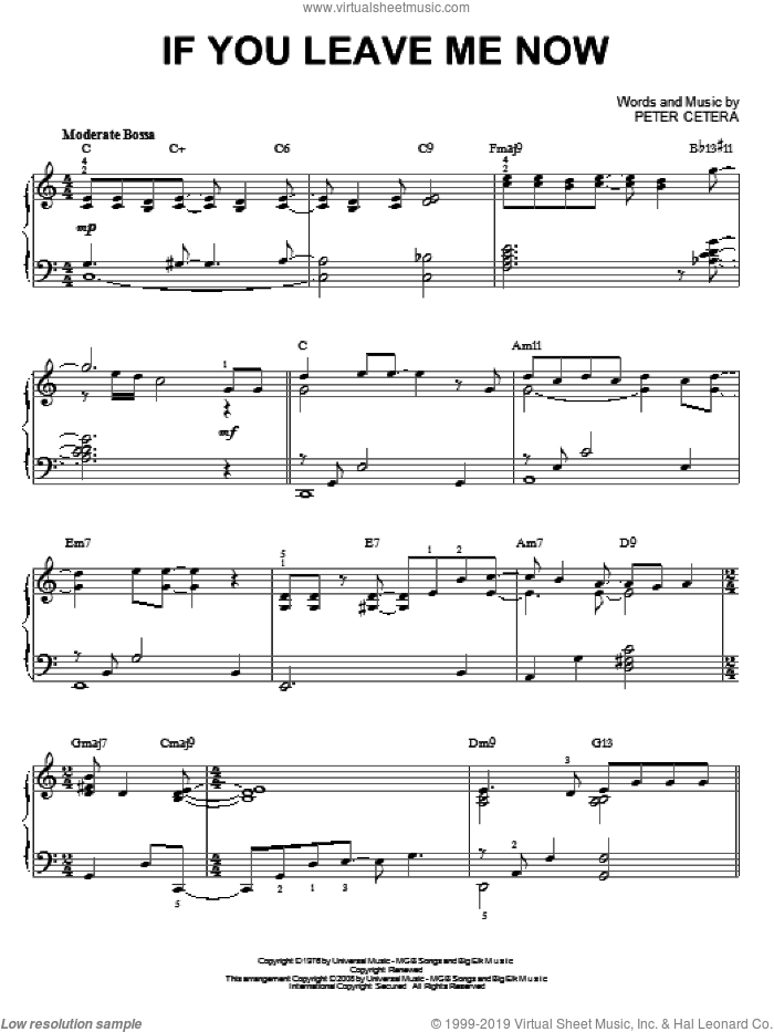If You Leave Me Now [Jazz version] (arr. Brent Edstrom) sheet music for piano solo by Chicago and Peter Cetera, intermediate skill level