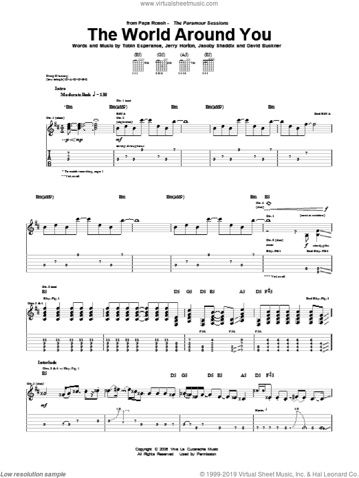 The World Around You sheet music for guitar (tablature) by Papa Roach, David Buckner, Jacoby Shaddix, Jerry Horton and Tobin Esperance, intermediate skill level