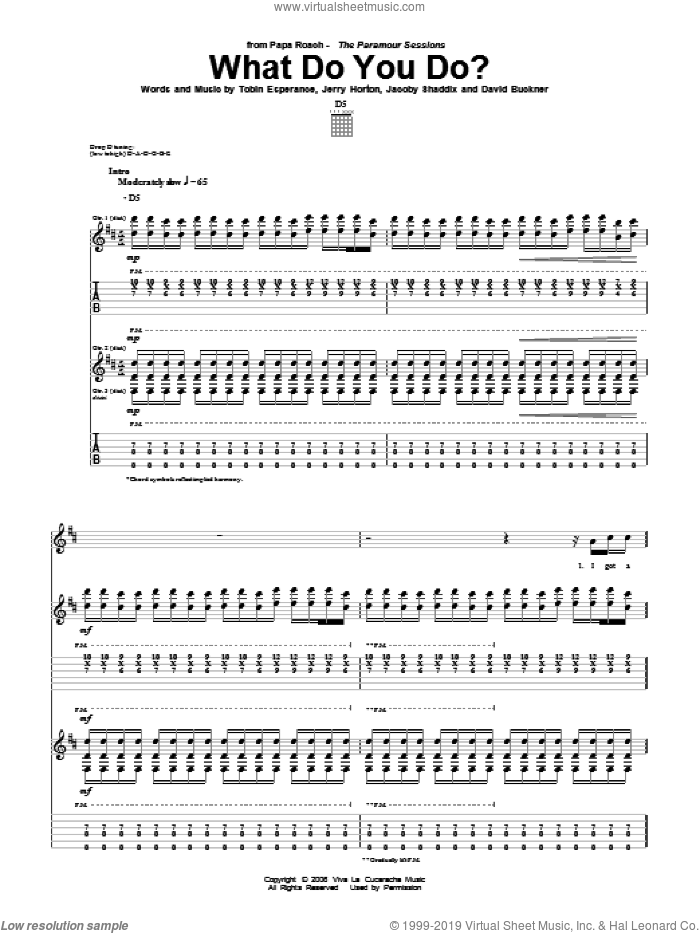 What Do You Do? sheet music for guitar (tablature) by Papa Roach, David Buckner, Jacoby Shaddix, Jerry Horton and Tobin Esperance, intermediate skill level
