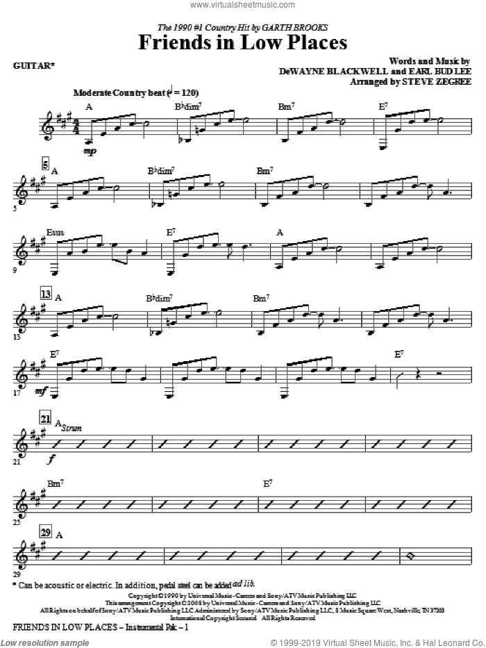 Friends In Low Places (complete set of parts) sheet music for orchestra/band (Rhythm) by Steve Zegree, DeWayne Blackwell, Earl Bud Lee and Garth Brooks, intermediate skill level