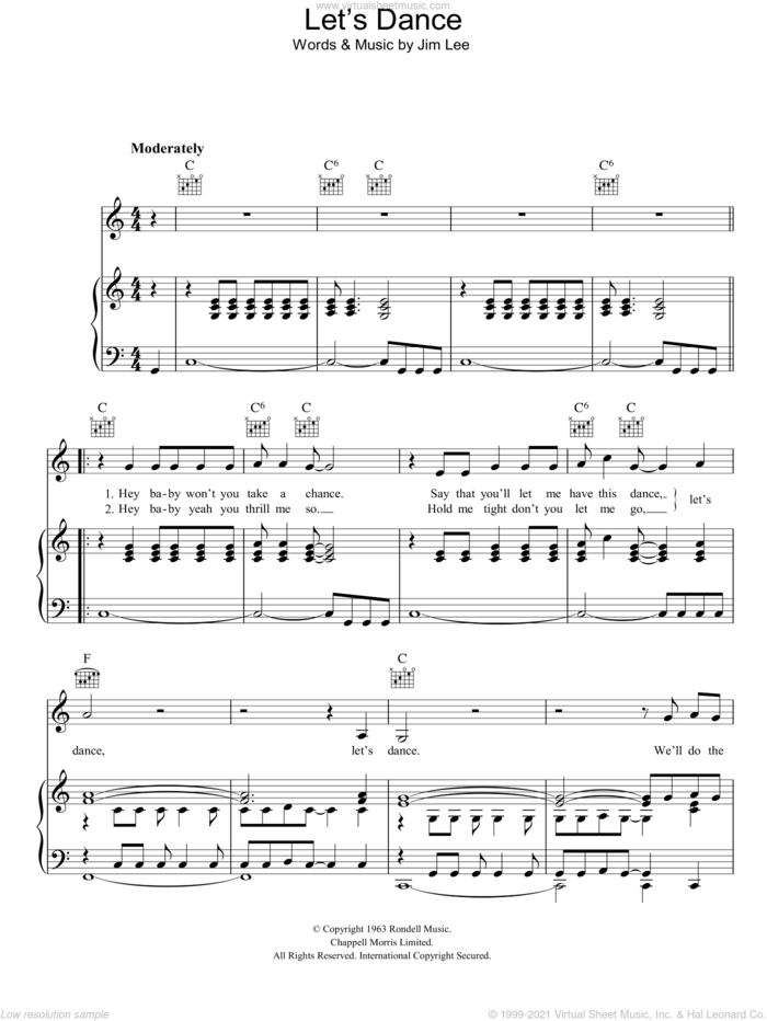 Let's Dance sheet music for voice, piano or guitar by Chris Montes and Jim Lee, intermediate skill level