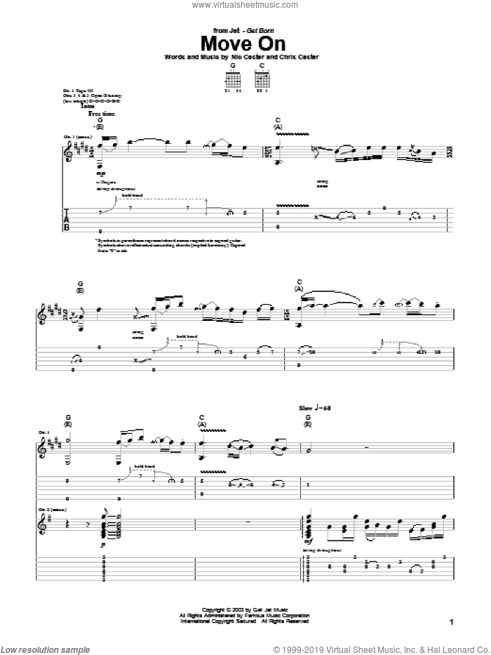 Move On sheet music for guitar (tablature) by Nic Cester and Chris Cester, intermediate skill level