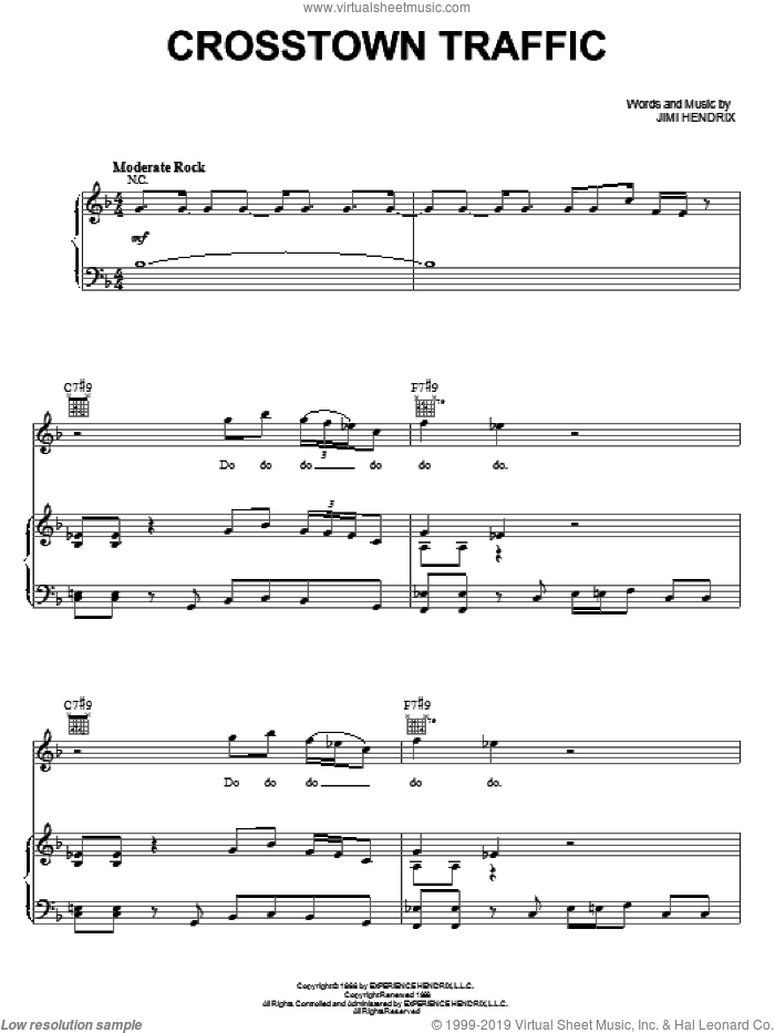 Crosstown Traffic sheet music for voice, piano or guitar by Jimi Hendrix, intermediate skill level