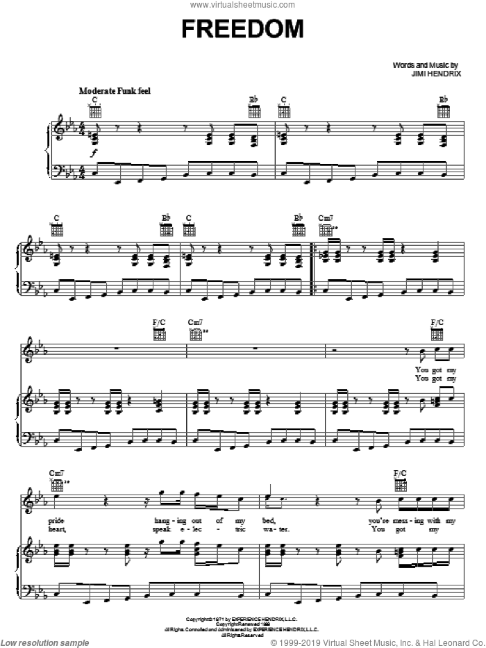 Freedom sheet music for voice, piano or guitar by Jimi Hendrix, intermediate skill level