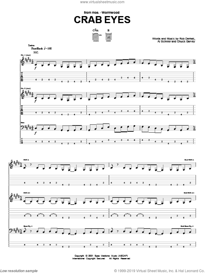 Crab Eyes sheet music for guitar (tablature) by moe., Al Schnier, Chuck Garvey and Rob Derhak, intermediate skill level