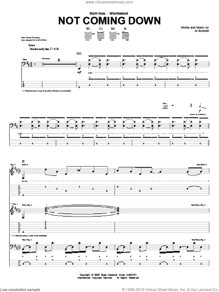 Not Coming Down sheet music for guitar (tablature) by moe. and Al Schnier, intermediate skill level