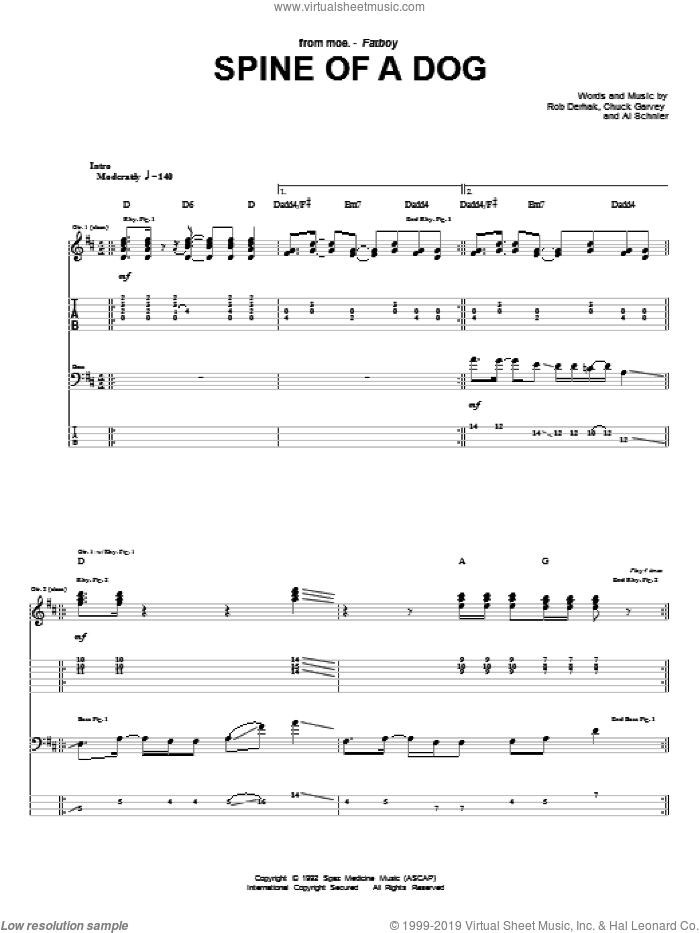 Spine Of A Dog sheet music for guitar (tablature) by moe., Al Schnier, Chuck Garvey and Rob Derhak, intermediate skill level