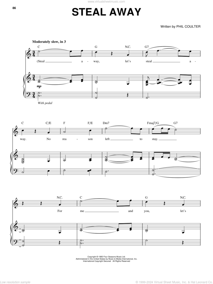 Steal Away sheet music for voice and piano by Celtic Thunder and Phil Coulter, intermediate skill level