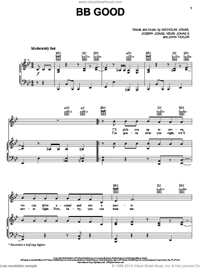 BB Good sheet music for voice, piano or guitar by Jonas Brothers, John Taylor, Joseph Jonas, Kevin Jonas II and Nicholas Jonas, intermediate skill level