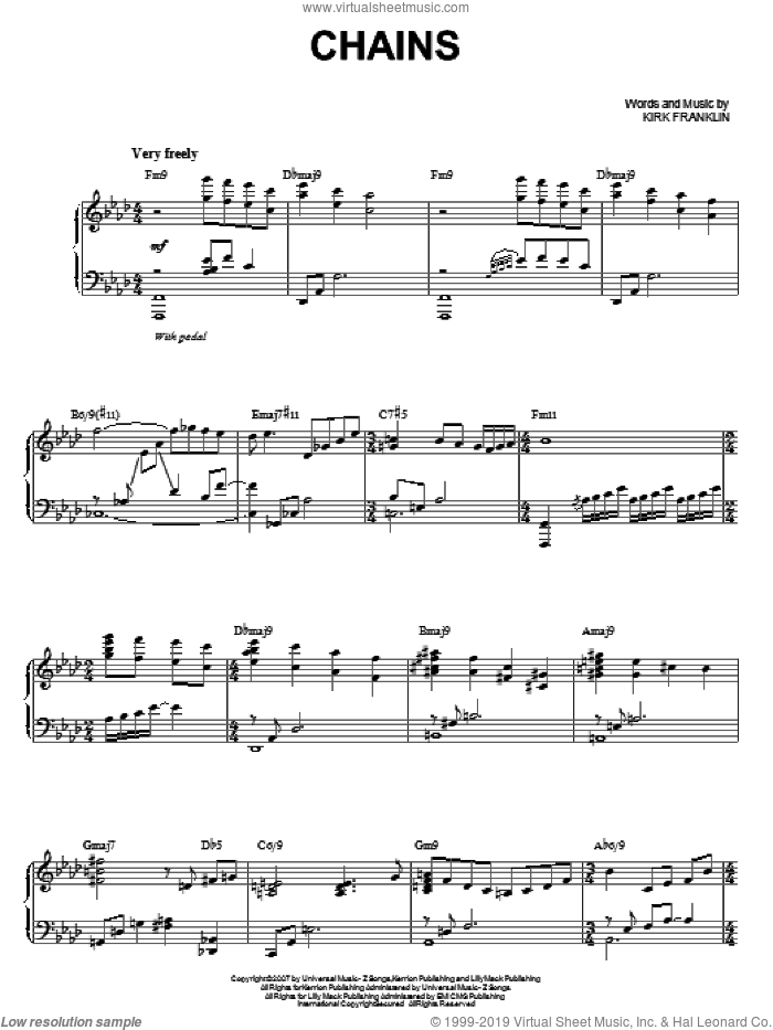 Chains sheet music for voice and piano by Kirk Franklin, intermediate skill level
