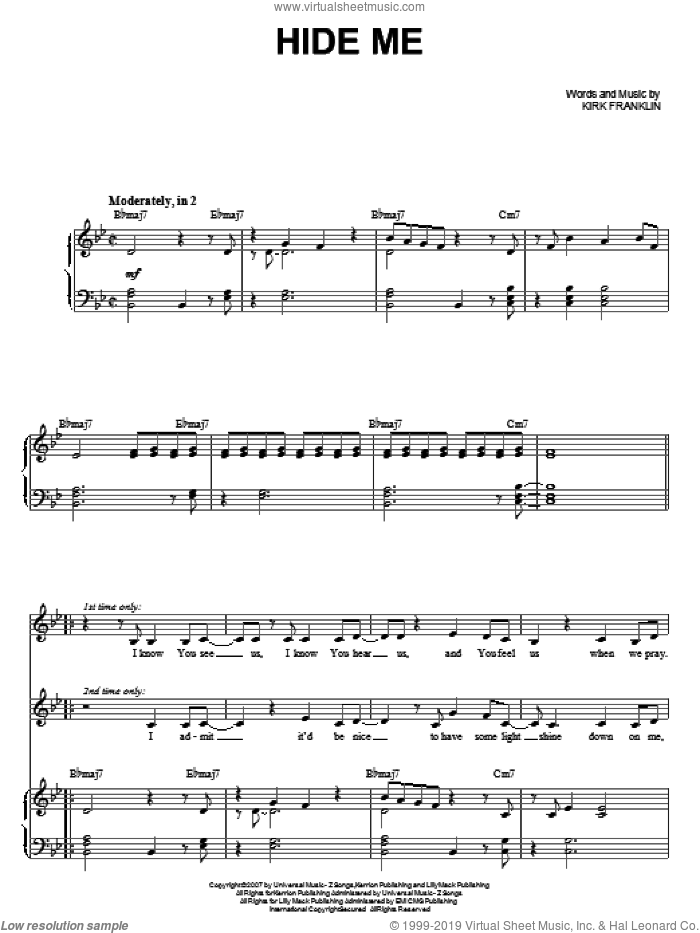 Hide Me sheet music for voice and piano by Kirk Franklin, intermediate skill level