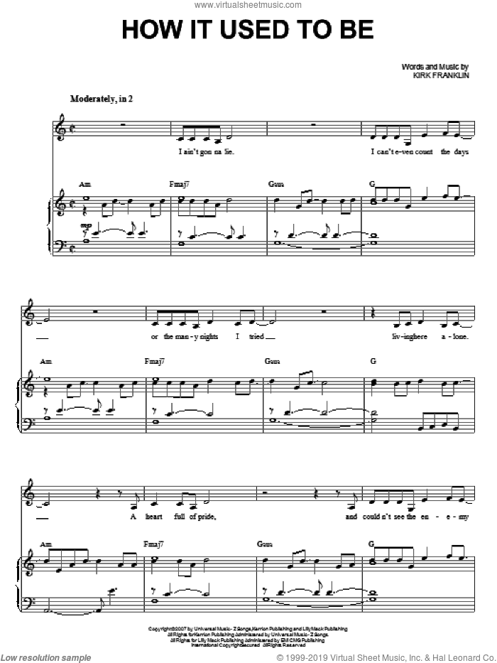 How It Used To Be sheet music for voice and piano by Kirk Franklin, intermediate skill level