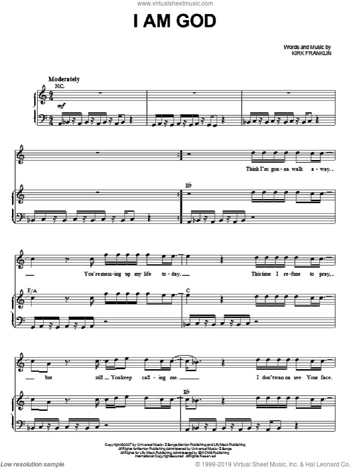 I Am God sheet music for voice and piano by Kirk Franklin, intermediate skill level