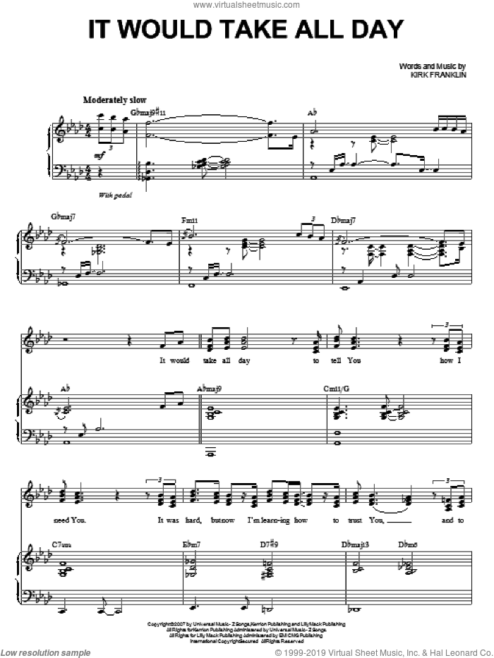 It Would Take All Day sheet music for voice and piano by Kirk Franklin, intermediate skill level