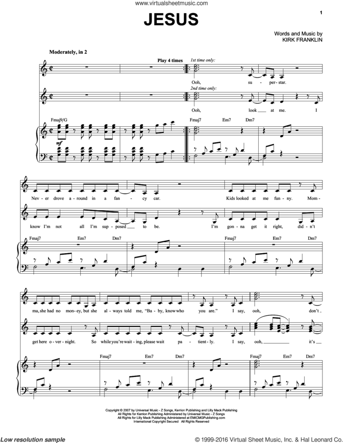 Jesus sheet music for voice and piano by Kirk Franklin, intermediate skill level