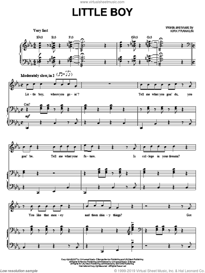 Little Boy sheet music for voice and piano by Kirk Franklin, intermediate skill level