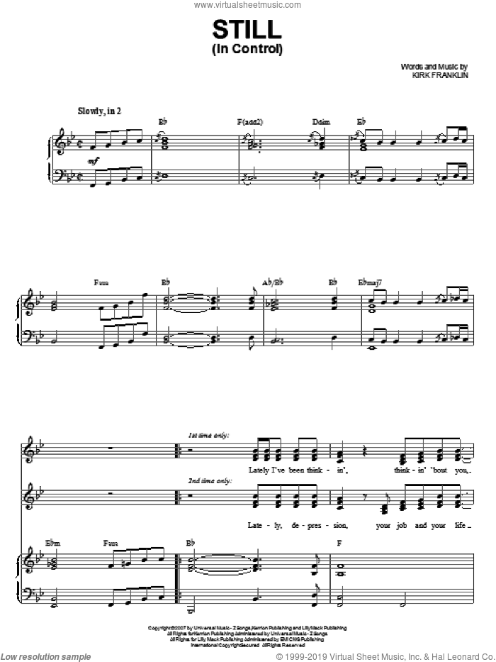 Still (In Control) sheet music for voice and piano by Kirk Franklin, intermediate skill level