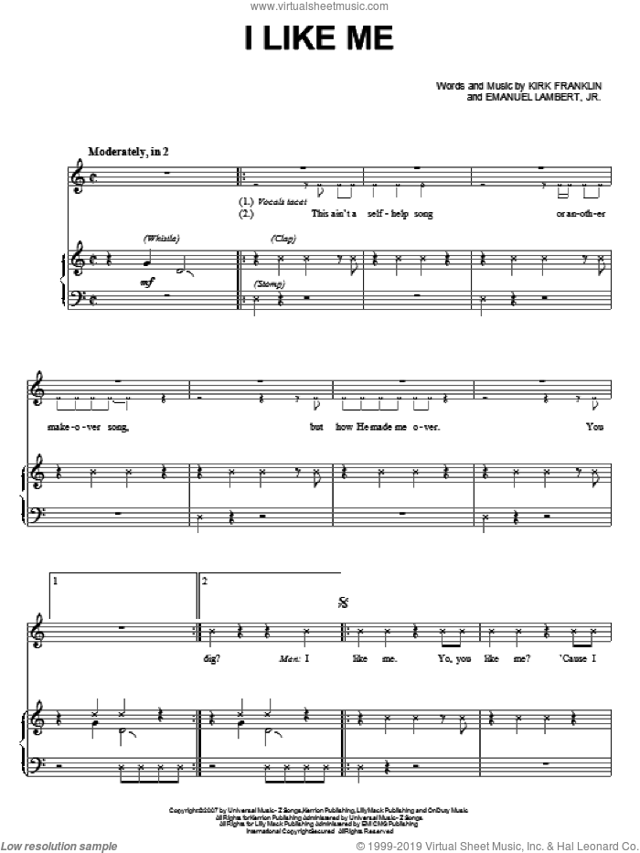 I Like Me sheet music for voice and piano by Kirk Franklin and Emanuel Lambert, Jr., intermediate skill level