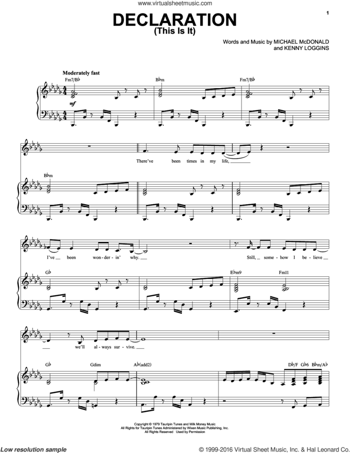 Declaration (This Is It) sheet music for voice and piano by Kirk Franklin, Kenny Loggins and Michael McDonald, intermediate skill level