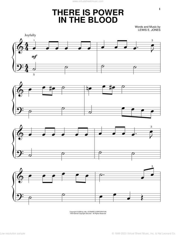 There Is Power In The Blood, (beginner) sheet music for piano solo by Lewis E. Jones, beginner skill level