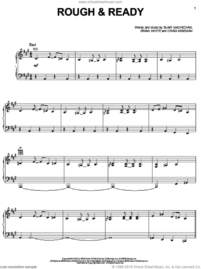 Rough and Ready sheet music for voice, piano or guitar by Trace Adkins, Blair MacKichan, Bryan White and Craig Wiseman, intermediate skill level