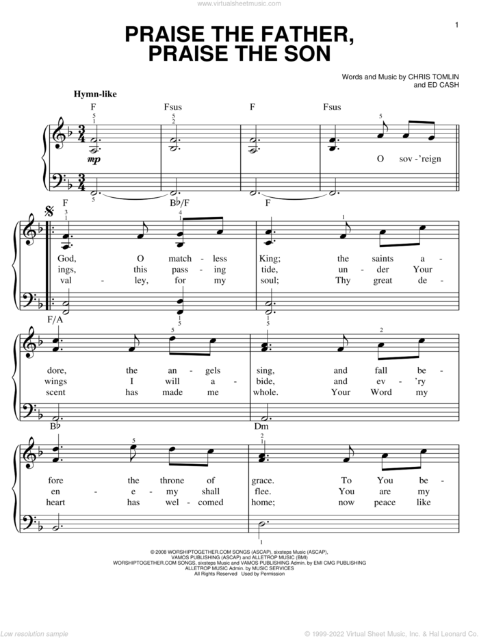 Praise The Father, Praise The Son sheet music for piano solo by Chris Tomlin and Ed Cash, easy skill level