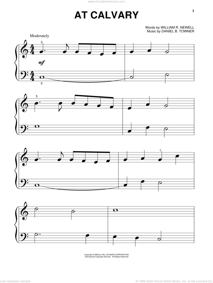 At Calvary, (beginner) sheet music for piano solo by William R. Newell and Daniel B. Towner, beginner skill level