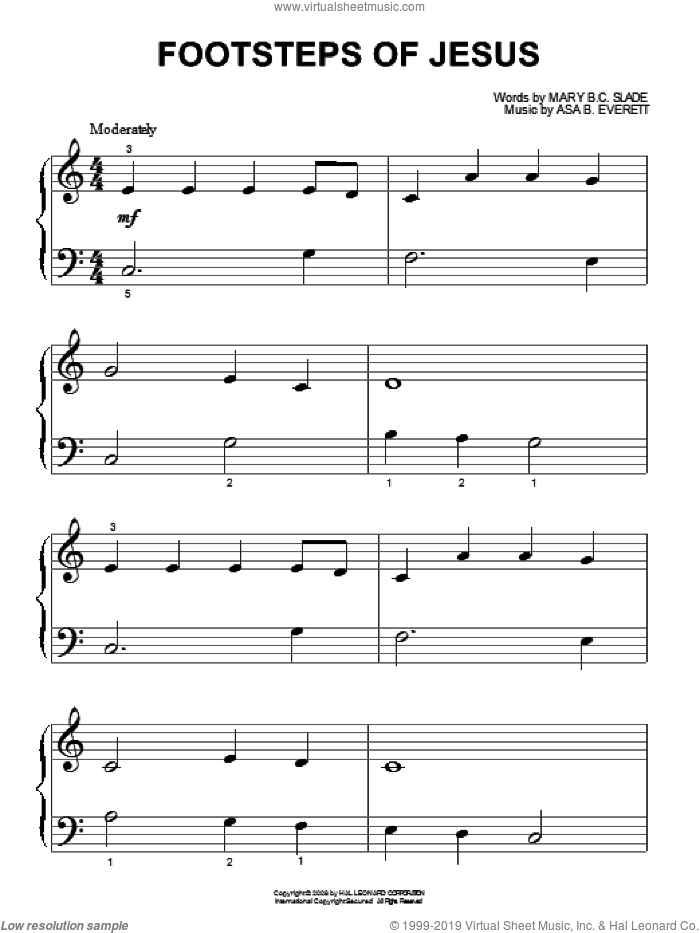 Footsteps Of Jesus sheet music for piano solo (big note book) by Mary B.C. Slade and Asa B. Everett, easy piano (big note book)