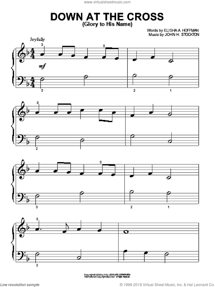 Down At The Cross (Glory To His Name) sheet music for piano solo (big note book) by Elisha A. Hoffman and John H. Stockton, easy piano (big note book)