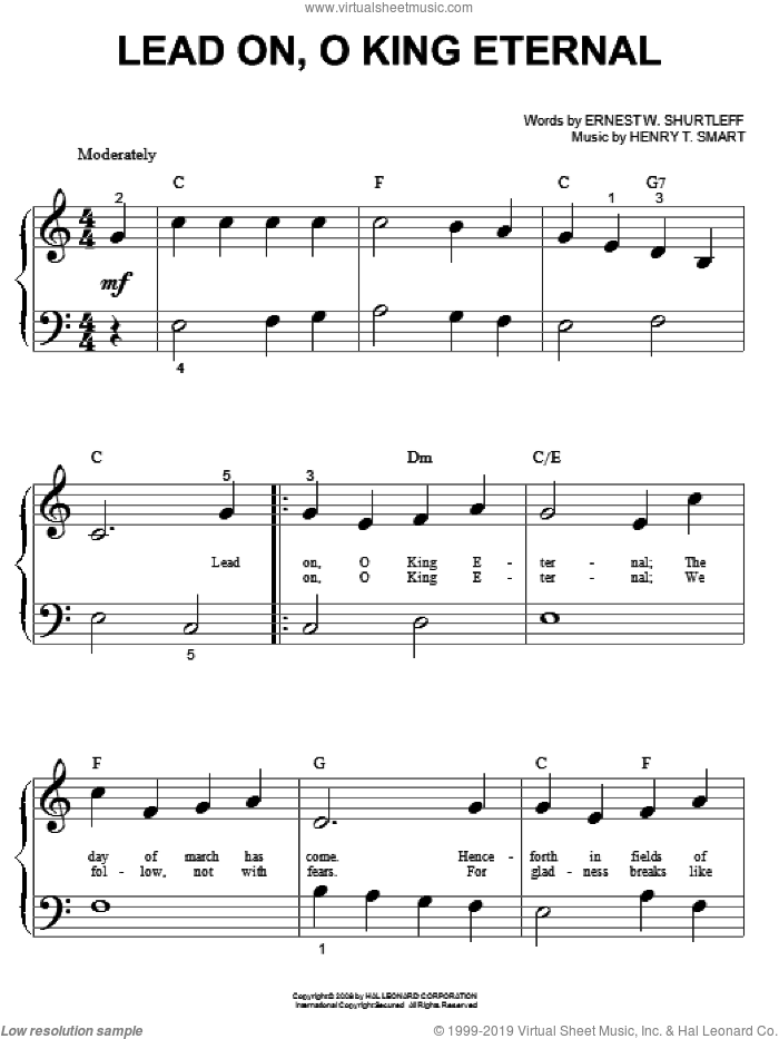Lead On, O King Eternal sheet music for piano solo (big note book) by Ernest W. Shurtleff and Henry T. Smart, easy piano (big note book)