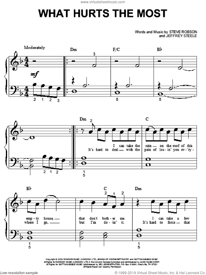 What Hurts The Most sheet music for piano solo (big note book) by Rascal Flatts, Cascada, Jeffrey Steele and Steve Robson, easy piano (big note book)