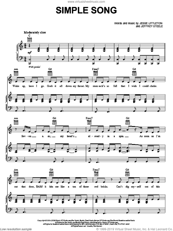 Simple Song sheet music for voice, piano or guitar by Miley Cyrus, Jeffrey Steele and Jesse Littleton, intermediate skill level