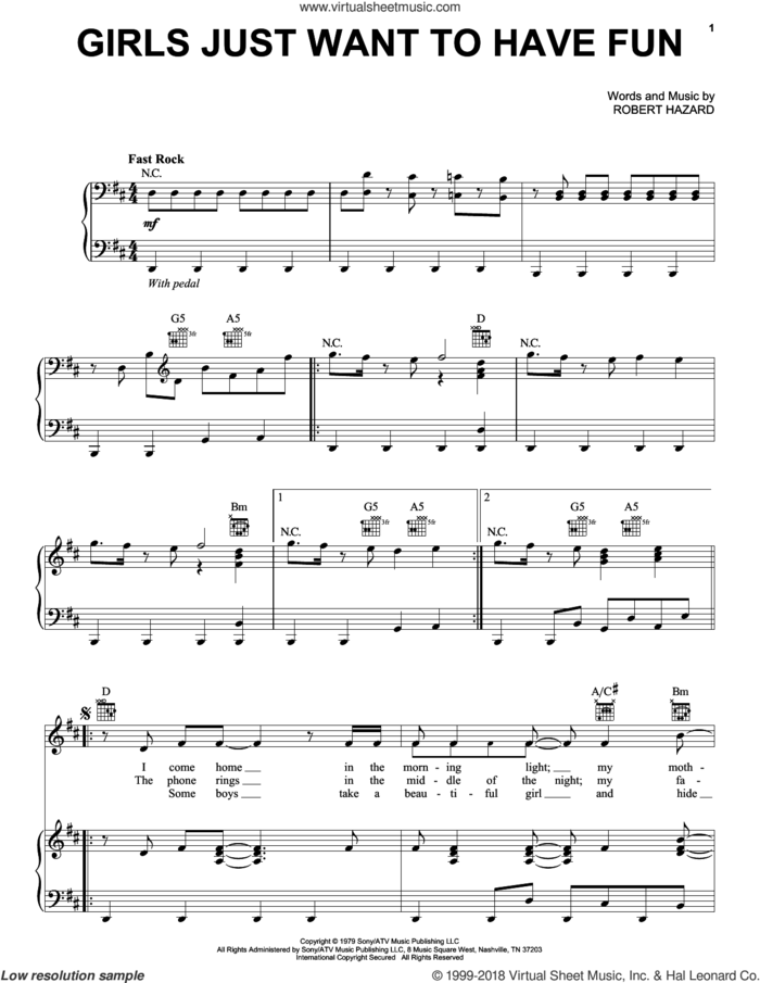 Girls Just Want To Have Fun sheet music for voice, piano or guitar by Miley Cyrus, Cyndi Lauper and Robert Hazard, intermediate skill level