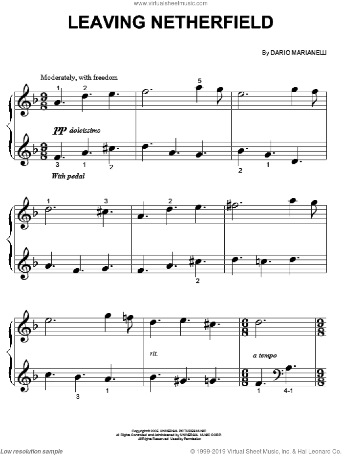 Leaving Netherfield (from Pride And Prejudice) sheet music for piano solo (big note book) by Dario Marianelli and Pride & Prejudice (Movie), easy piano (big note book)