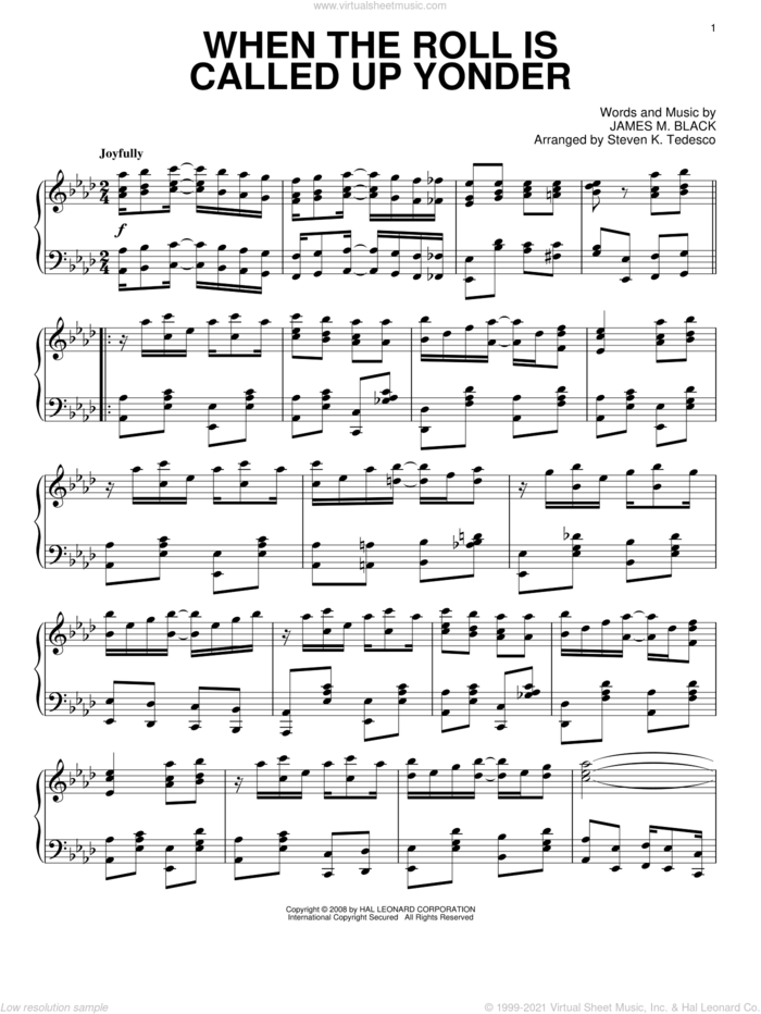 When The Roll Is Called Up Yonder [Ragtime version] sheet music for piano solo by Steven Tedesco and James M. Black, intermediate skill level