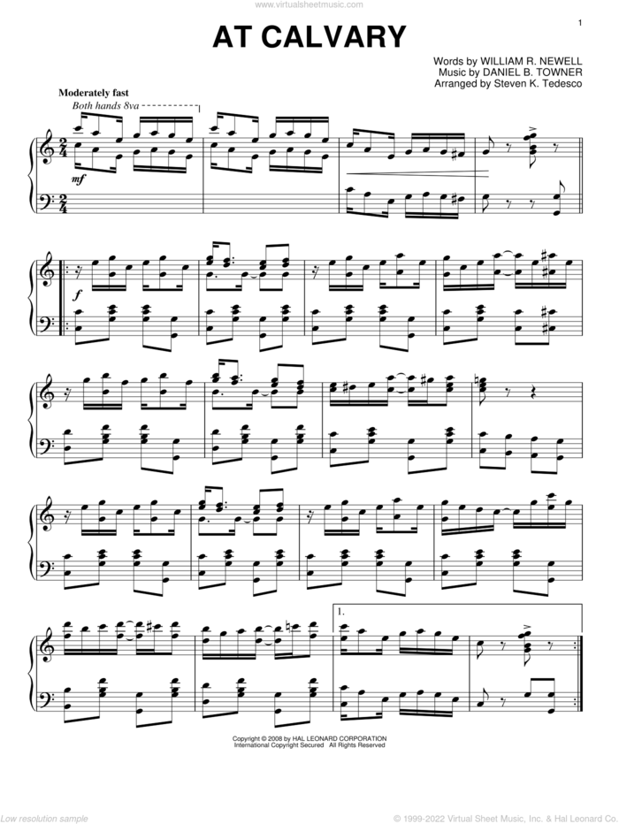 At Calvary [Ragtime version] sheet music for piano solo by Steven Tedesco, Daniel B. Towner and William R. Newell, intermediate skill level