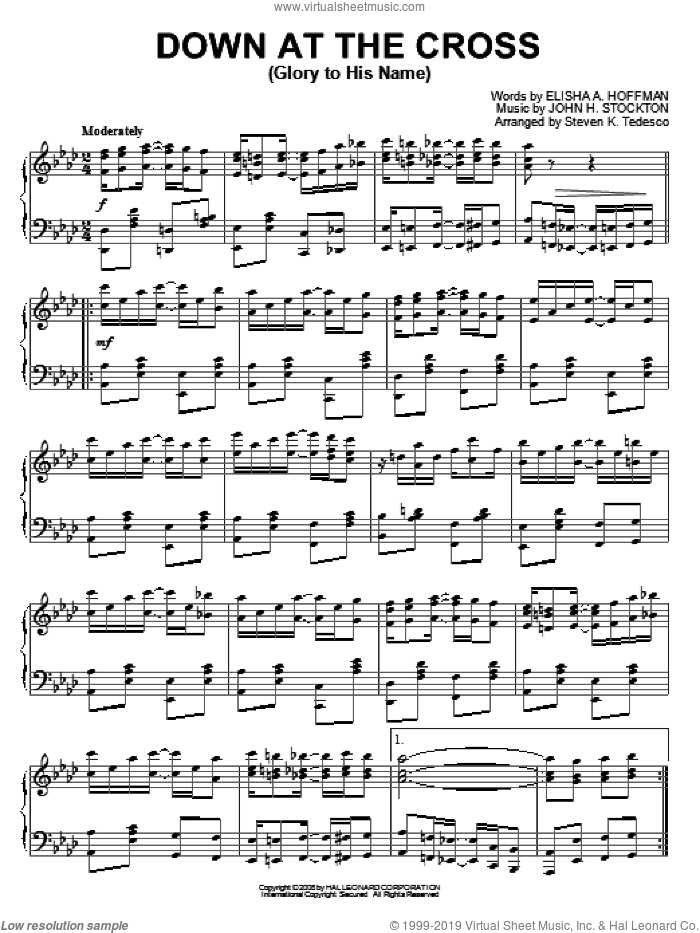Down At The Cross (Glory To His Name) [Ragtime version] sheet music for piano solo by Elisha A. Hoffman, Steven Tedesco and John H. Stockton, intermediate skill level
