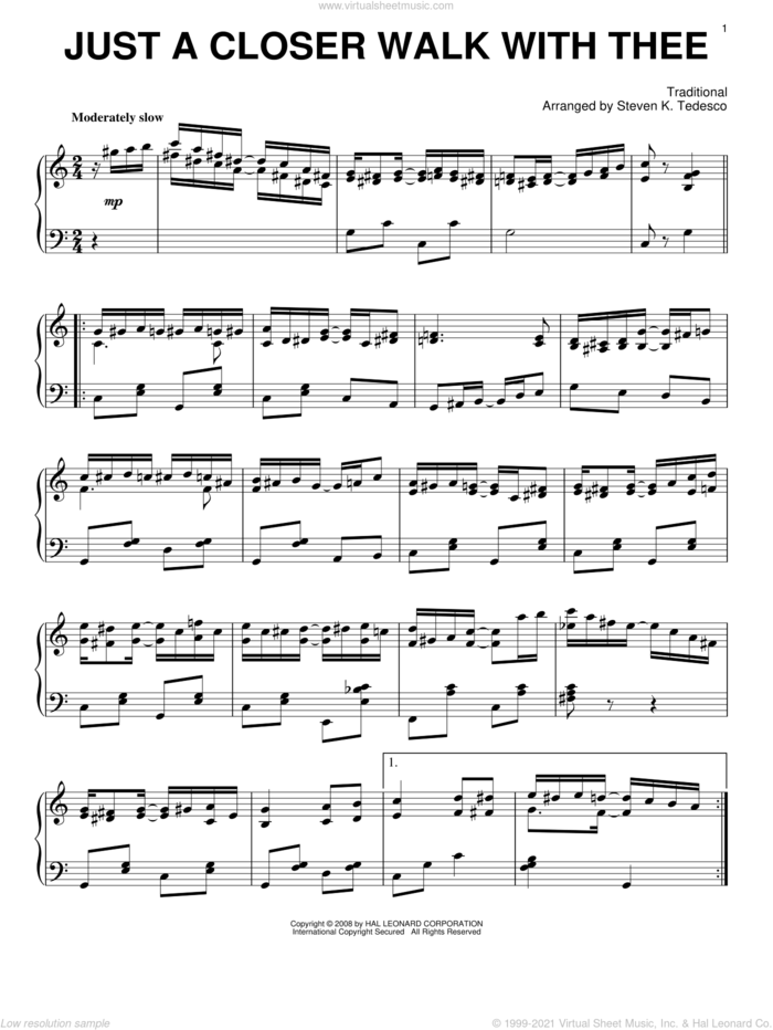 Just A Closer Walk With Thee [Ragtime version] sheet music for piano solo by Steven Tedesco, Kenneth Morris and Miscellaneous, intermediate skill level