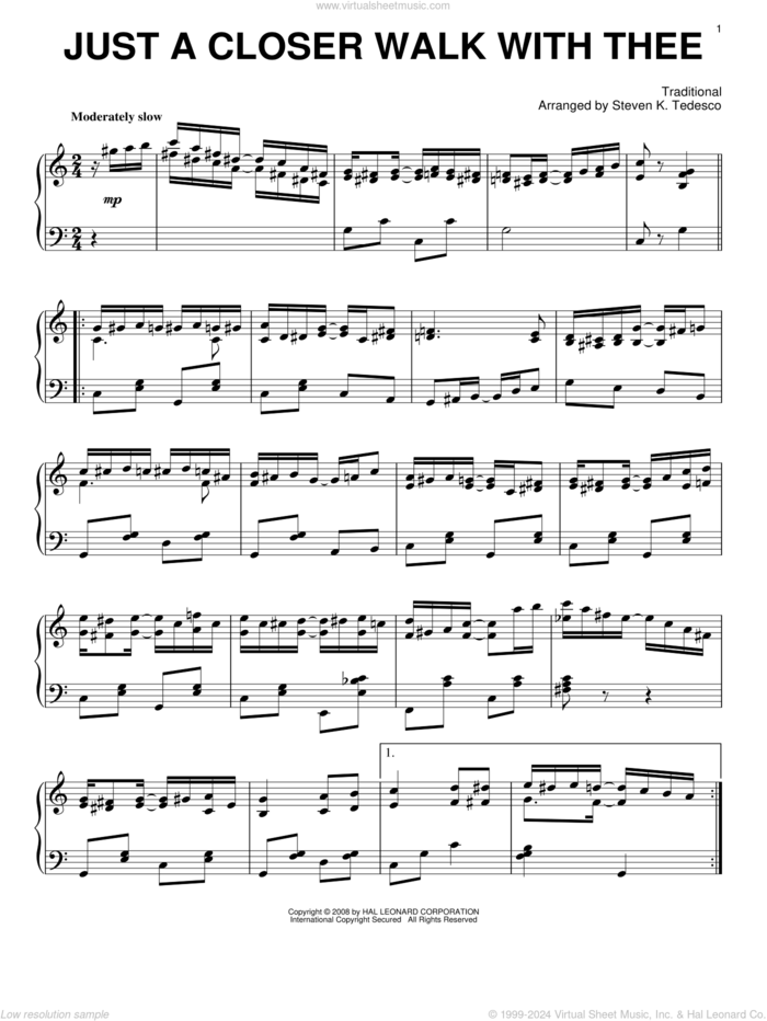 Just A Closer Walk With Thee [Ragtime version] sheet music for piano solo by Steven Tedesco, Kenneth Morris and Miscellaneous, intermediate skill level