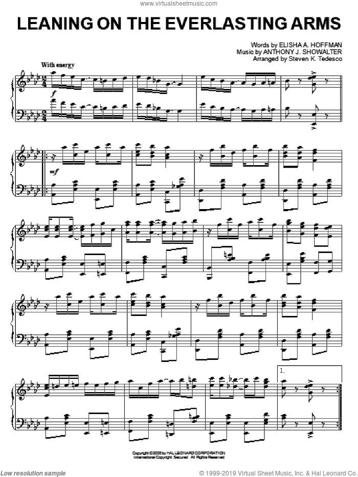 Leaning On The Everlasting Arms [Ragtime version] sheet music for piano solo by Anthony J. Showalter, Steven Tedesco and Elisha A. Hoffman, intermediate skill level