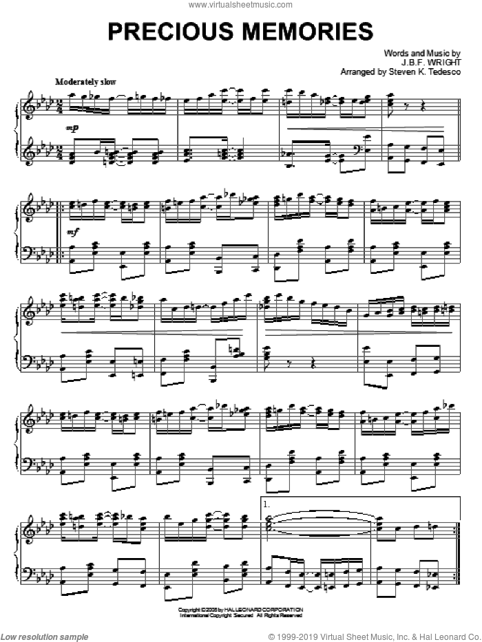 Precious Memories [Ragtime version] sheet music for piano solo by Steven Tedesco and J.B.F. Wright, intermediate skill level