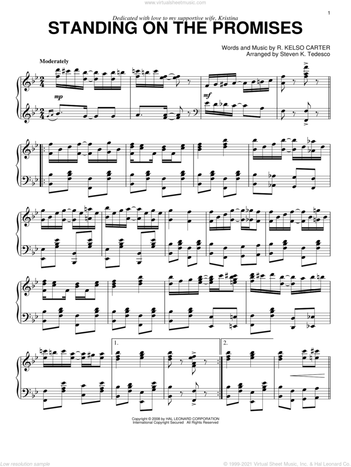 Standing On The Promises [Ragtime version] sheet music for piano solo by Steven Tedesco and R. Kelso Carter, intermediate skill level