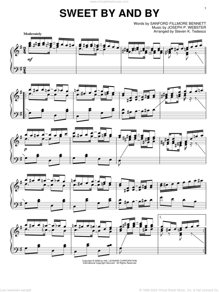 Sweet By And By [Ragtime version] sheet music for piano solo by Steven Tedesco, Joseph P. Webster and Sanford Fillmore Bennett, intermediate skill level