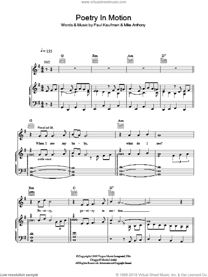 Poetry In Motion sheet music for voice, piano or guitar by J Tillotson, Michael Anthony and Paul Kaufman, intermediate skill level