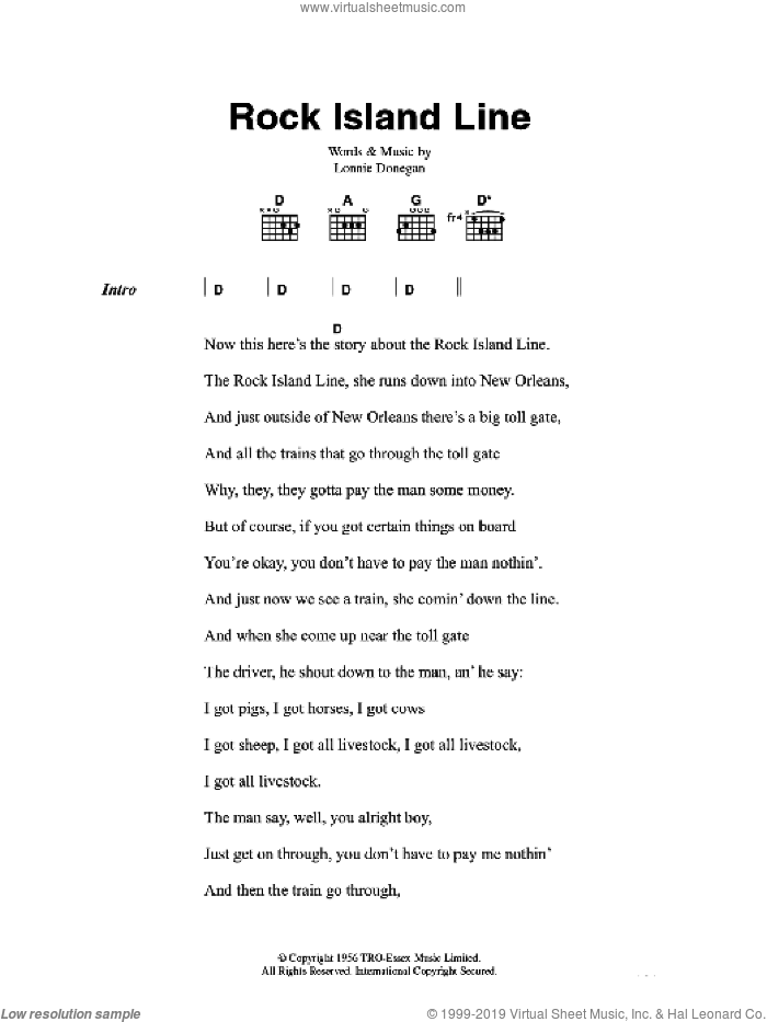 Rock Island Line sheet music for guitar (chords) by Lonnie Donegan, intermediate skill level