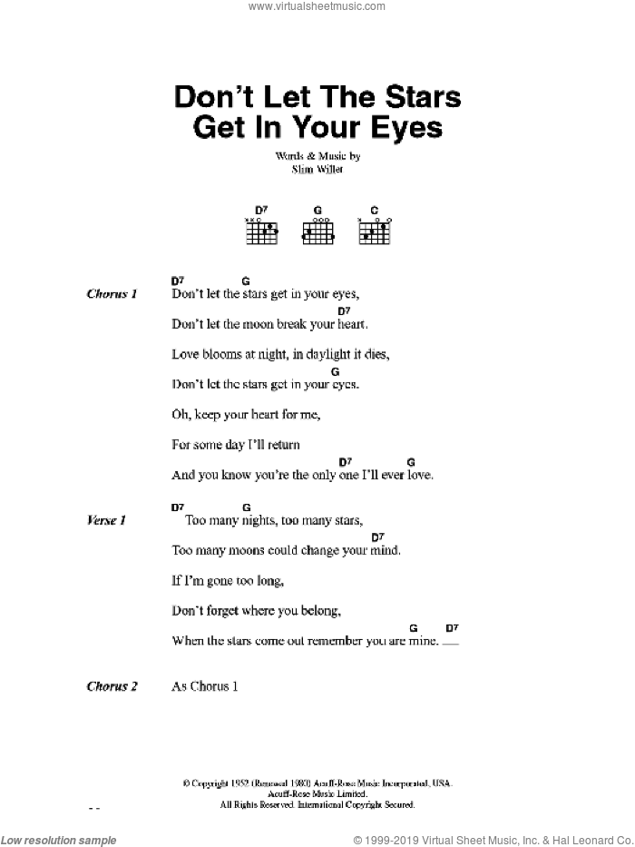 Don't Let The Stars Get In Your Eyes sheet music for guitar (chords) by Skeets McDonald and Slim Willet, intermediate skill level